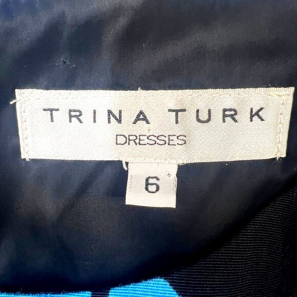Trina Turk Natasha Black & Blue Floral Short Sleeve Sheath Dress Size 6 Career - Picture 9 of 10